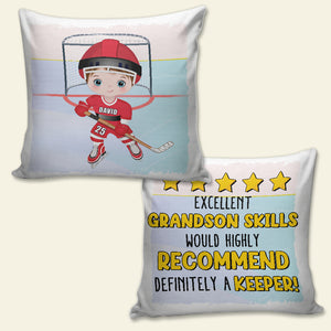 Excellent Grandson Skills Personalized Hockey Square Pillow, Gift For Kid - Pillow - GoDuckee