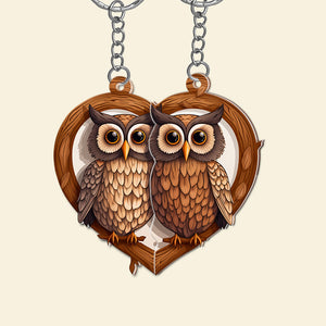 Personalized Owl Couple Keychains - Couple Gift - Keychains - GoDuckee