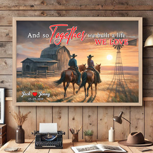 Personalized Gifts For Couple Canvas Print, Cowboy Couple Riding Horse On Sunset Prairie 03qhtn121224 - Poster & Canvas - GoDuckee