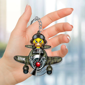 Gift For Fighter PIlot, Personalized Keychain, MIlitary Duck Keychain - Keychains - GoDuckee