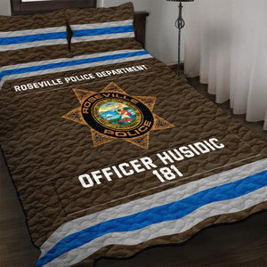 Police Quilt Bedding Set Special Line With Department Logo - Custom Police Station Patches With Name, Number Tag Gifts For Police Officer & Law Enforcement 05qhqn080125 - Blanket - GoDuckee