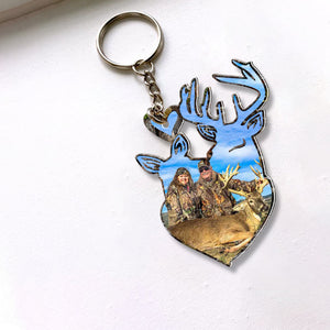 Custom Deer Hunter Couple Photo Personalized Keychain, Gift For Hunting Lover - Keychains - GoDuckee