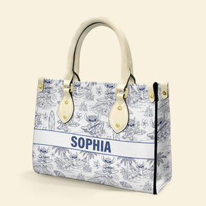 Cute Alien Monster Personalized Gifts For Movie Fans Toile De Jouy Style Leather Bag 03natn070725 - Leather Bag - GoDuckee