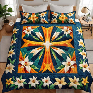 Personalized Gifts For Christians Quilt Bedding Set Special Line 04tgtn150125 Cross And Lilies - Blanket - GoDuckee