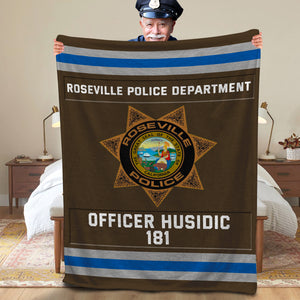 Police Blanket With Department Logo - Custom Police Station Patches With Name, Number Tag Gifts For Police Officer & Law Enforcement - Blanket - GoDuckee