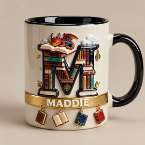 Vintage Book Dragon Alphabet Initial Letter Accent Mug, Personalized Gifts For Book Lovers 02qhdt231225 - Coffee Mug - GoDuckee