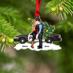 Gift For Police Officer, Couple Gift, Personalized Acrylic Ornament, Police Car Couple Kissing Ornament, Christmas Gift - Ornament - GoDuckee