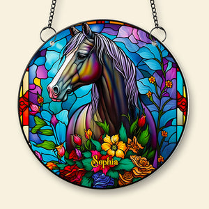 Horse With Flowers Suncatcher - Personalized Gifts For Horse Lover 04ACDT280824 - Ornament - GoDuckee