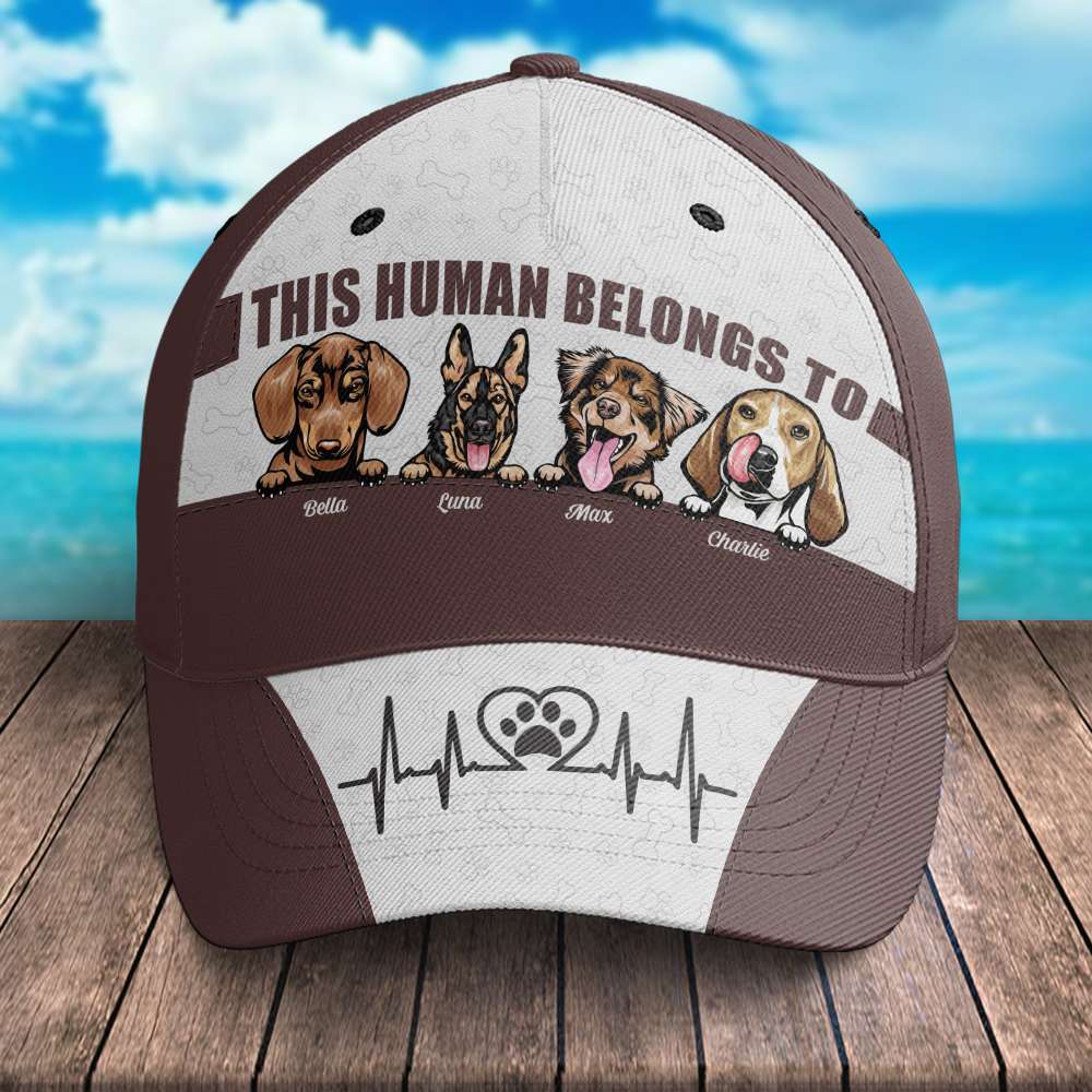 Dog This Human Belongs To Us, Personalized Classic Cap, Paw Heart Beat, Gift For Dog Lovers - Classic Cap - GoDuckee