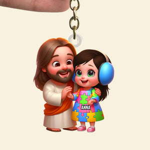 Personalized Gifts For Autism Kid Keychain, God Protect Him/ Her In His Arms 02qhtn050325 - Keychains - GoDuckee