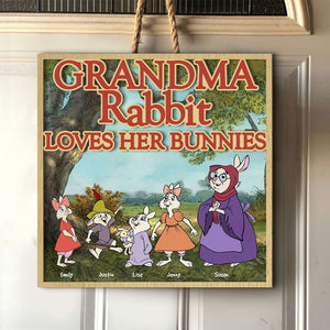 Personalized Gifts For Grandma Wood Sign Grandma Rabbit Loves Her Bunnies 01HTHN020224 - Wood Signs - GoDuckee