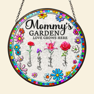 Personalized Gifts For Mom Stained Glass Mommy's Garden Love Grows Here 02ACDT220325 - Ornament - GoDuckee