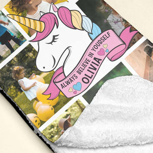 Daughter Unicorn Always Believe In Yourself, Personalized Blanket Upload Photo, Gift For Daughter, Sister - Blanket - GoDuckee