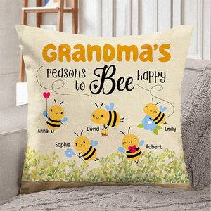 Grandma's Reasons To Bee Happy, Personalized Square Pillow, Cute Bee Family Square Pillow, Gifts For Grandma, Gifts For Birthday - Pillow - GoDuckee