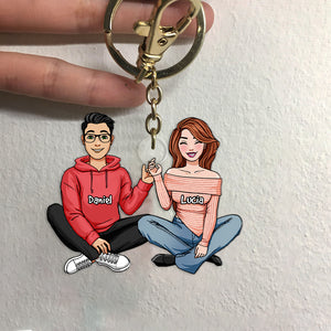 Personalized Gift For Couple Keychain Sitting Couple 10QHHN190124HH - Keychains - GoDuckee