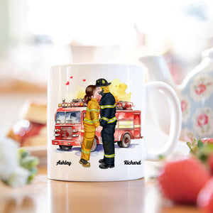 My heart on fire but you get me wet , Personalized White Mug for Fire Fighter Couples 02hthn151123pa - Coffee Mug - GoDuckee