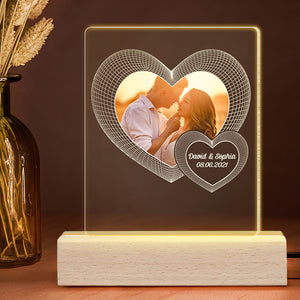 Couple Heart Balloon Upload Photo, Personalized 3D Led Light, Couple Bedroom Light - Led Night Light - GoDuckee
