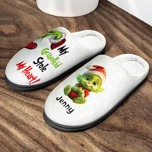 My Grandkids Stole My Heart, Gift For Family, Personalized Home Slippers, Green Kids Slippers, Christmas Gift 02HTHN141023 - Shoes - GoDuckee