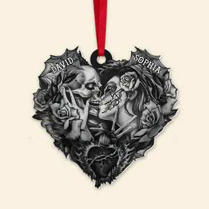 Skeleton Kissing Couple, Personalized Acrylic Heart Shape Ornament, Gift For Christmas, Christmas Tree Decorations - Ornament - GoDuckee