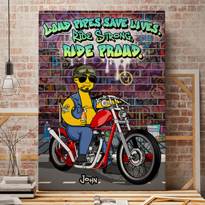 Loud Pipes Save Lives, Gift For Bikers, Personalized Poster, Cartoon Biker Man Canvas Print 01TOHN271223TM - Poster & Canvas - GoDuckee