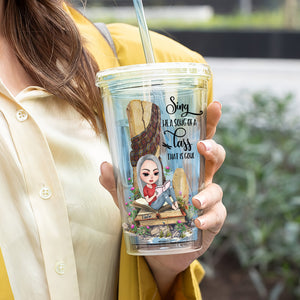 Gift For Book Lovers, Personalized Acrylic Tumbler, Girl Reading Books, Custom Book Title Tumbler 01HUHU090823HH - Tumbler Cup - GoDuckee