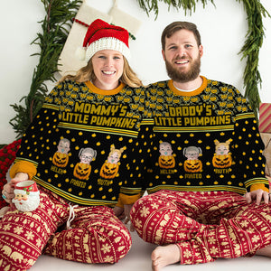 Family's Little Pumpkin, Gift For Family, Personalized Knitted Ugly Sweater, Peeking Kid Sweater, Halloween Gift - AOP Products - GoDuckee