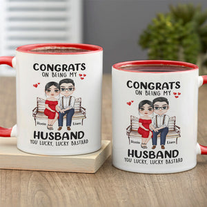 Congrats On Being My Husband, Gift For Couple, Personalized Mug, Couple Sitting Mug, Couple Gift - Coffee Mug - GoDuckee