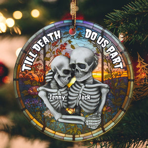 Till Death Do Us Part Personalized Skull Couple Ceramic Circle Ornament, Christmas Gift, Couple Gift - Ornament - GoDuckee