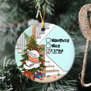 Cat-Personalized Ceramic Circle Ornament-Gift For Cat Lover- Cat Ornament - Ornament - GoDuckee