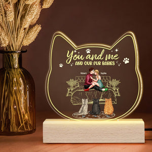 You And Me And Our Fur Babies, Personalized 3D Led Light, Valentine Gifts, Couple Gifts, Gift For Cat Lover - Led Night Light - GoDuckee
