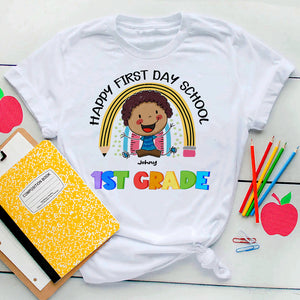 Happy First Day School, Gift For Kid, Personalized Shirt, Rainbow Kids Shirt, Summer Gift - Shirts - GoDuckee