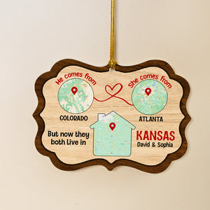 But Now They Both Live In, Custom Love Map Ornament, Christmas Gift For Couple - Ornament - GoDuckee