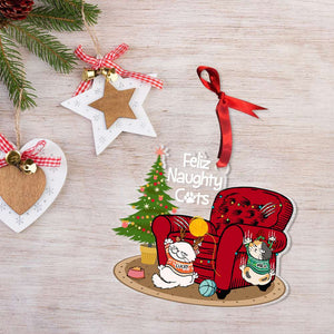 Feliz Naughty Cats, Gift For Cat Lovers, Personalized Acrylic Ornament, Sofa Cats Ornament, Christmas Gift - Ornament - GoDuckee