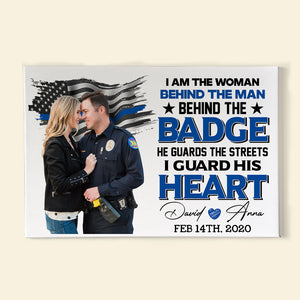 I Guard His Heart, Custom Couple Photo Canvas Print, Gift For Police Husband, Valentine's Gift - Poster & Canvas - GoDuckee