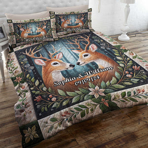 Personalized Gifts For Couple Quilt Bed Set, Romantic Deer Couple 03qhdt241224 - Blanket - GoDuckee