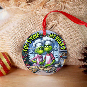You Stole My Heart, Couple Gift, Personalized Ceramic Ornament, Green Couple Ornament, Christmas Gift 03HUHN251123 - Ornament - GoDuckee