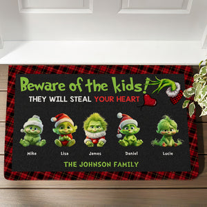 Beware Of The Kids, Gift For Family, Personalized Doormat, Green Monster Kids Doormat, Christmas Gift 01HTHN250923 - Doormat - GoDuckee