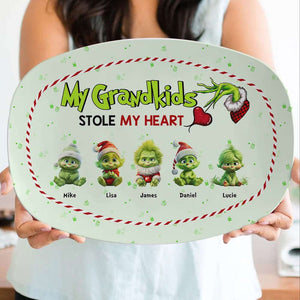 My Grandkids Stole My Heart, Gift For Family, Personalized Resin Plate, Green Kids Plate, Christmas Gift 04HTHN260923 - Resin Plate - GoDuckee