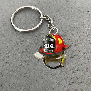 Gift For Firefighter, Personalized Keychain, Custom Color Firefighter Hat Keychain - Keychains - GoDuckee