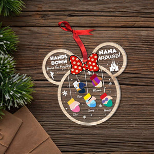 Hands Down, You're The Happiest Nana Around, Gift For Family, Personalized Acrylic Ornament, Cartoon Gloves Ornament, Christmas Gift 04HTHN311023 - Ornament - GoDuckee