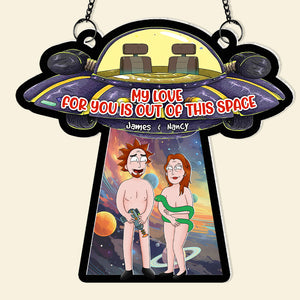Personalized Gifts for Couple, Cartoon Couple With UFO Acrylic Suncatcher 03TOPU08082HG - Ornament - GoDuckee