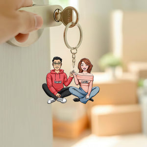 Personalized Gift For Couple Keychain Sitting Couple 10QHHN190124HH - Keychains - GoDuckee