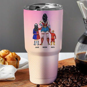 Moms Are The Real Superheroes, Gift For Family, Personalized Tumbler, Family And Kids Tumbler 07HUHN310323TM - Drinkware - GoDuckee