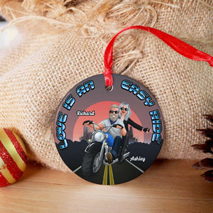 Love Is An Easy Ride, Couple Gift, Personalized Ceramic Ornament, Biker Couple Ornament, Christmas Gif - Ornament - GoDuckee