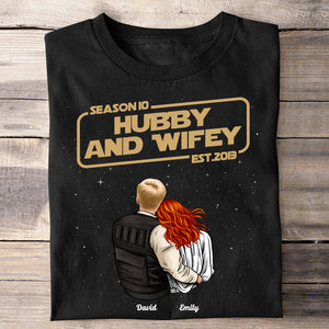 Hubby And Wifey, Gift For Couple, Personalized Shirt, Married Couple Hugging Shirt, Anniversary Gift 02QHHN140723HH - Shirts - GoDuckee