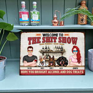 Gift For Couple, Personalized Metal Sign, Couple With Dog Metal Sign - Metal Wall Art - GoDuckee