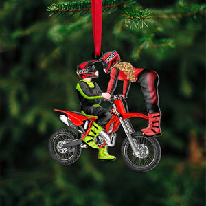 Motocross Couple, Personalized Acrylic Ornament, Gift For Christmas - Ornament - GoDuckee