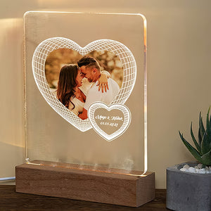 Couple Heart Balloon Upload Photo, Personalized 3D Led Light, Couple Bedroom Light - Led Night Light - GoDuckee