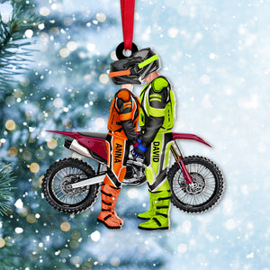 Motocross Couple Personalized Custom Shape Ornament, Christmas Gift For Motocross Rider PW17-AONMT-01QHTN061023PA - Ornament - GoDuckee