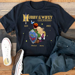 Hubby And Wifey, Gift For Couple, Personalized Shirt, Game Lover Couple Hugging Shirt, Anniversary Gift 06QHHN180723HH - Shirts - GoDuckee
